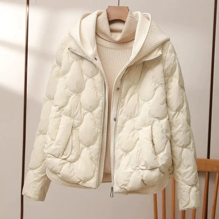 Women’s Puffer Jacket – Quilted Texture – Oversized Fit – High Collar – Hip Length