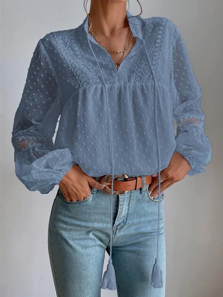 Betsabé® | Long Sleeve Lace Blouse With V-Neck