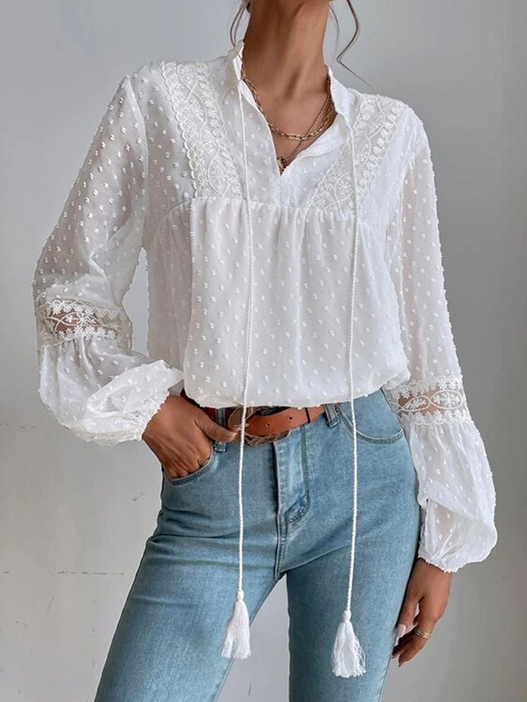 Betsabé® | Long Sleeve Lace Blouse With V-Neck