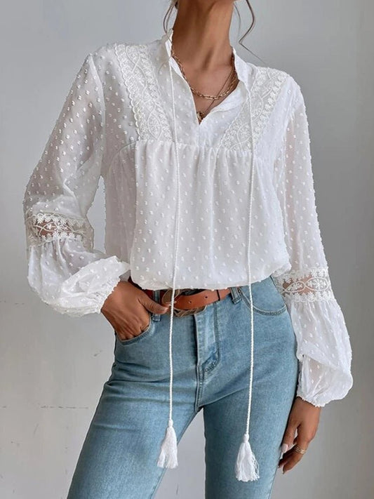 Betsabé® | Long Sleeve Lace Blouse With V-Neck