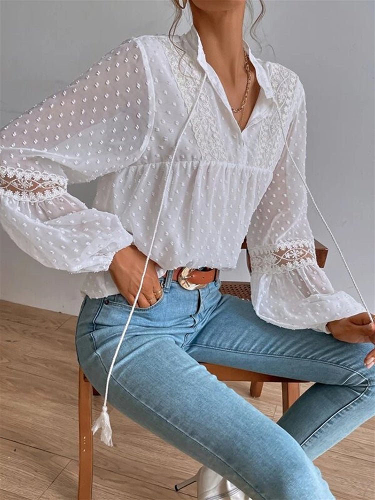 Betsabé® | Long Sleeve Lace Blouse With V-Neck