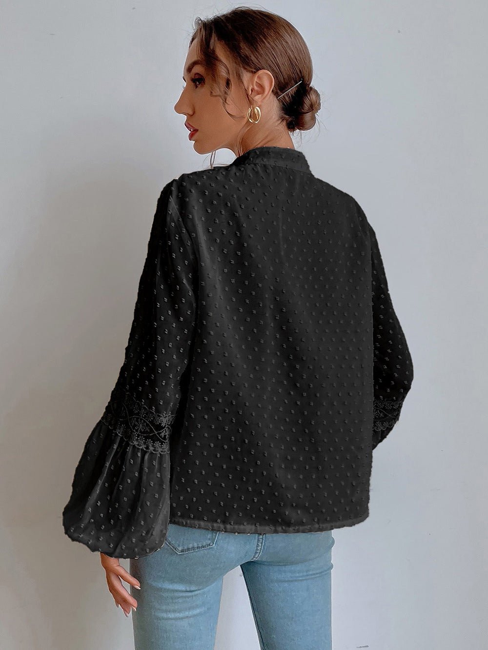 Betsabé® | Long Sleeve Lace Blouse With V-Neck