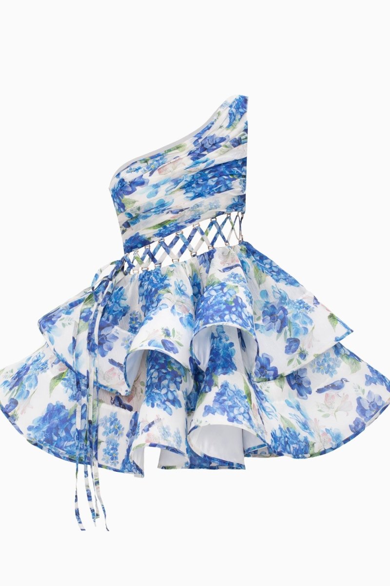 Aurora® | Floral-Print One-Shoulder Chiffon Mini Dress