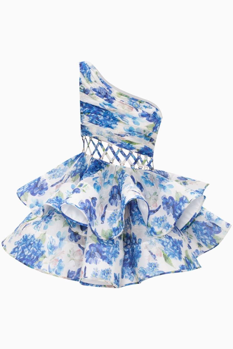 Aurora® | Floral-Print One-Shoulder Chiffon Mini Dress