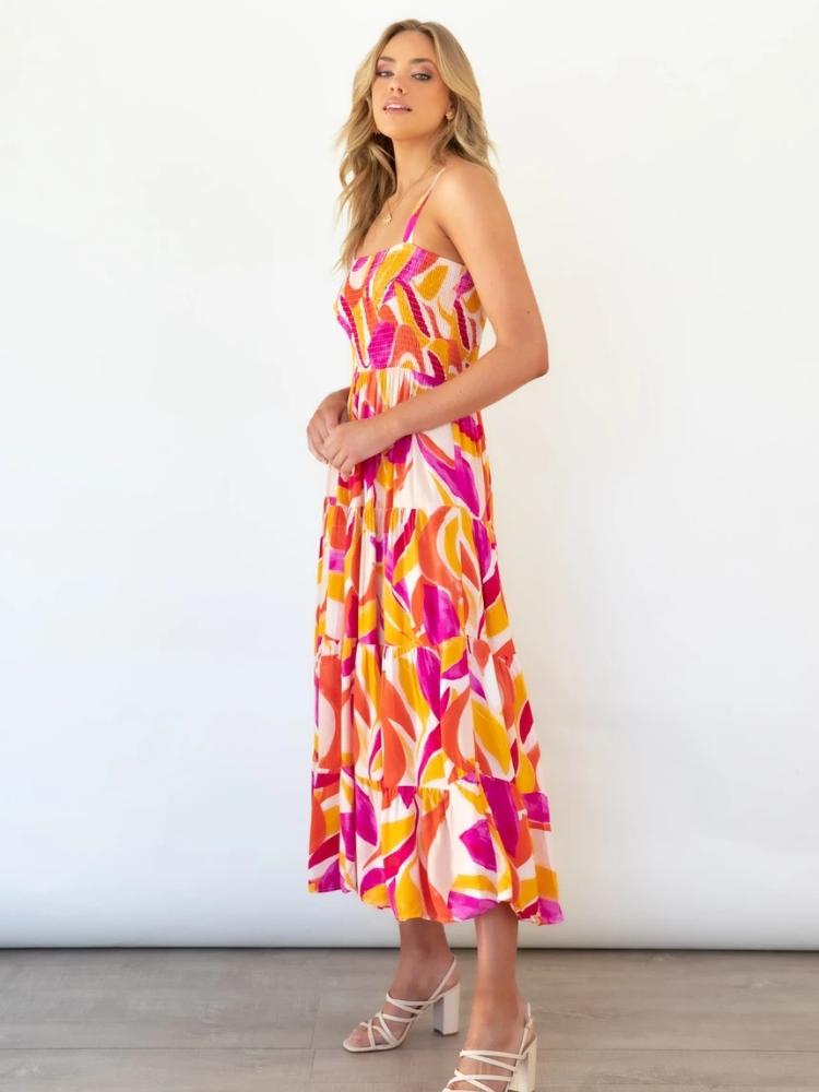 Aranza® | Printed Striped Maxi Elegant Summer Dresses Women with Ruffle Top