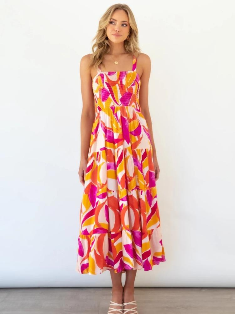 Aranza® | Printed Striped Maxi Elegant Summer Dresses Women with Ruffle Top