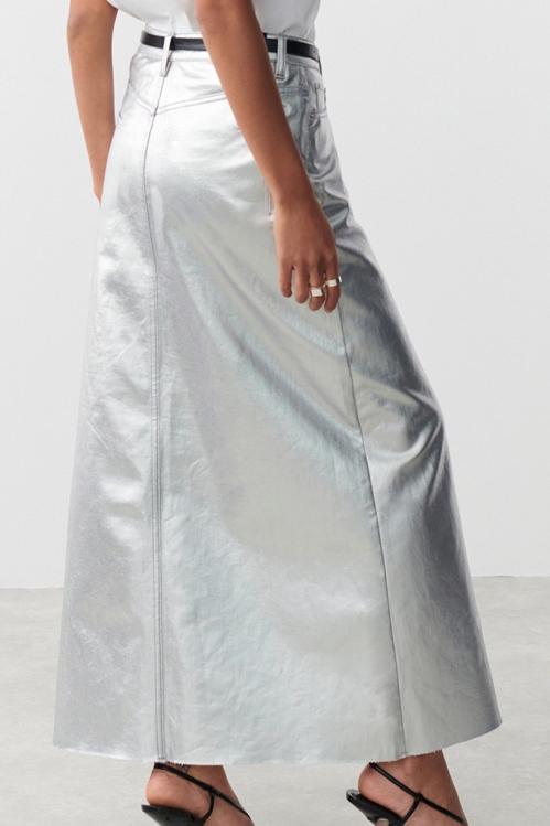 Berta® | Maxi Slit Skirt In Metallic