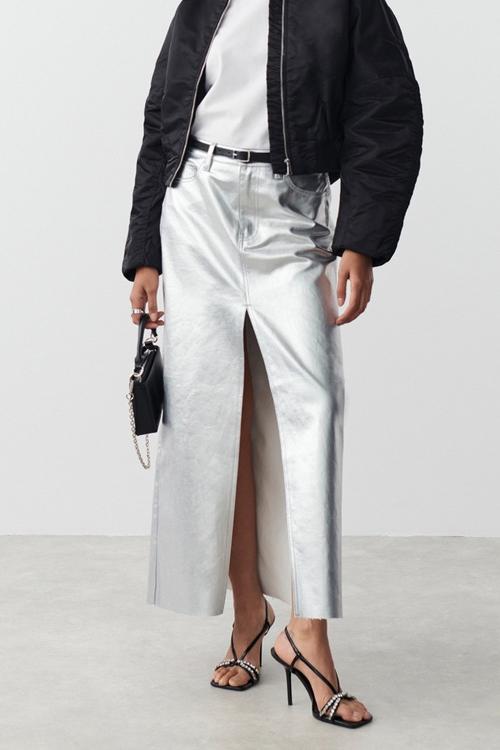 Berta® | Maxi Slit Skirt In Metallic