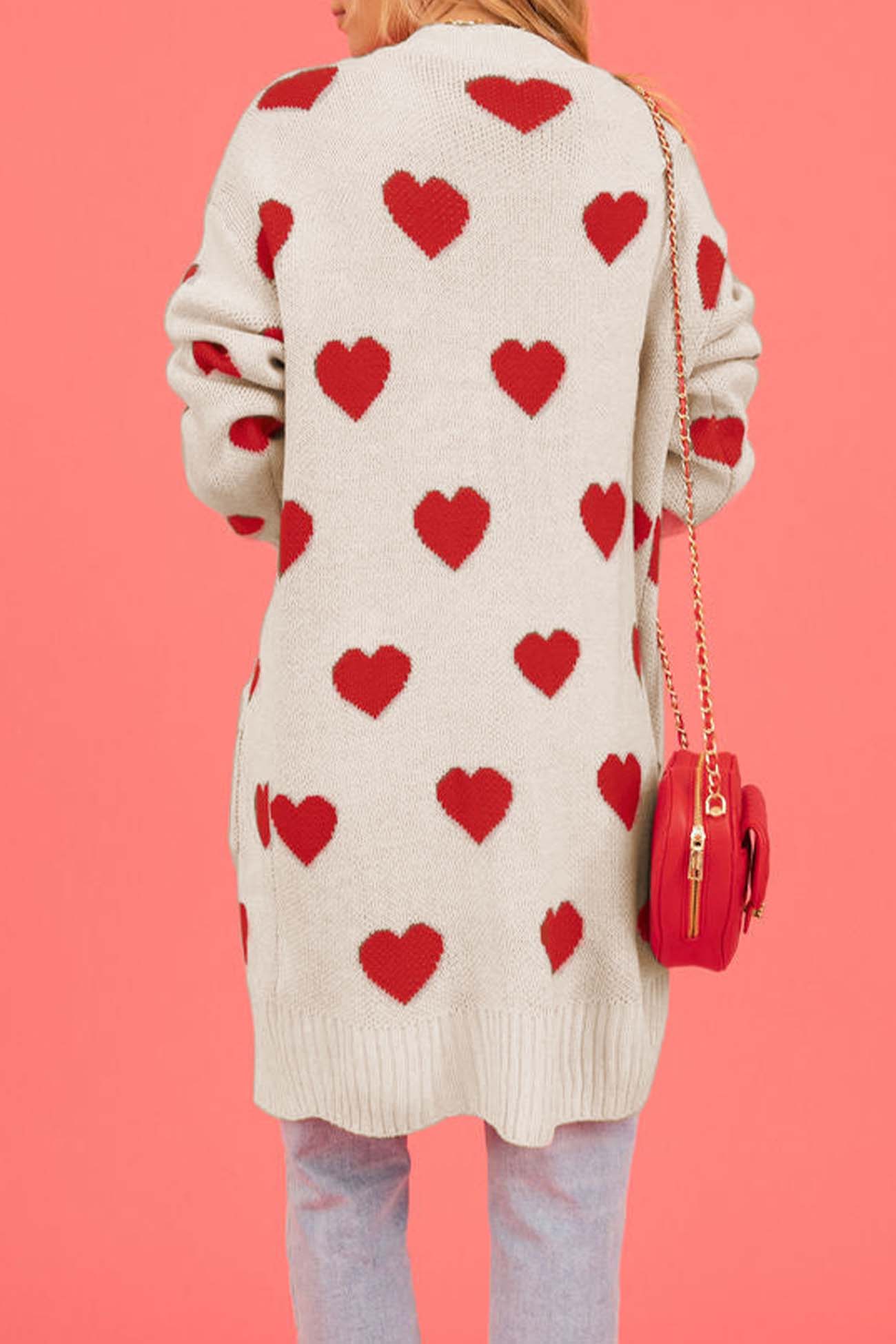 Berta® | Heart Open Front Pocket Long Cardigan