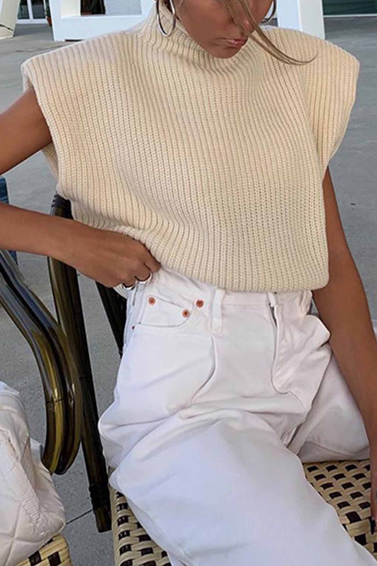 Cristina® | Solid Mock Neck Sleeveless Sweater