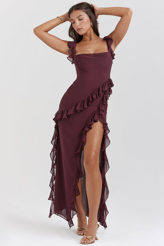 Diana® | Long dress with ruffles and opening