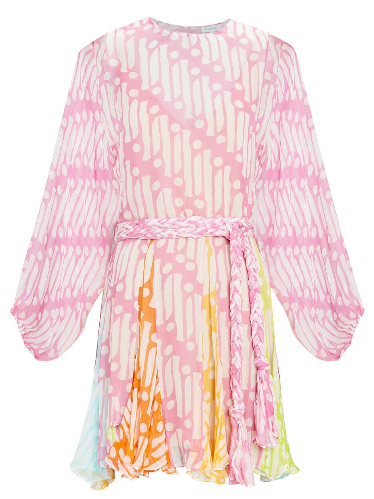 Brenda® | Printed tunic mini dress with round collar and belt