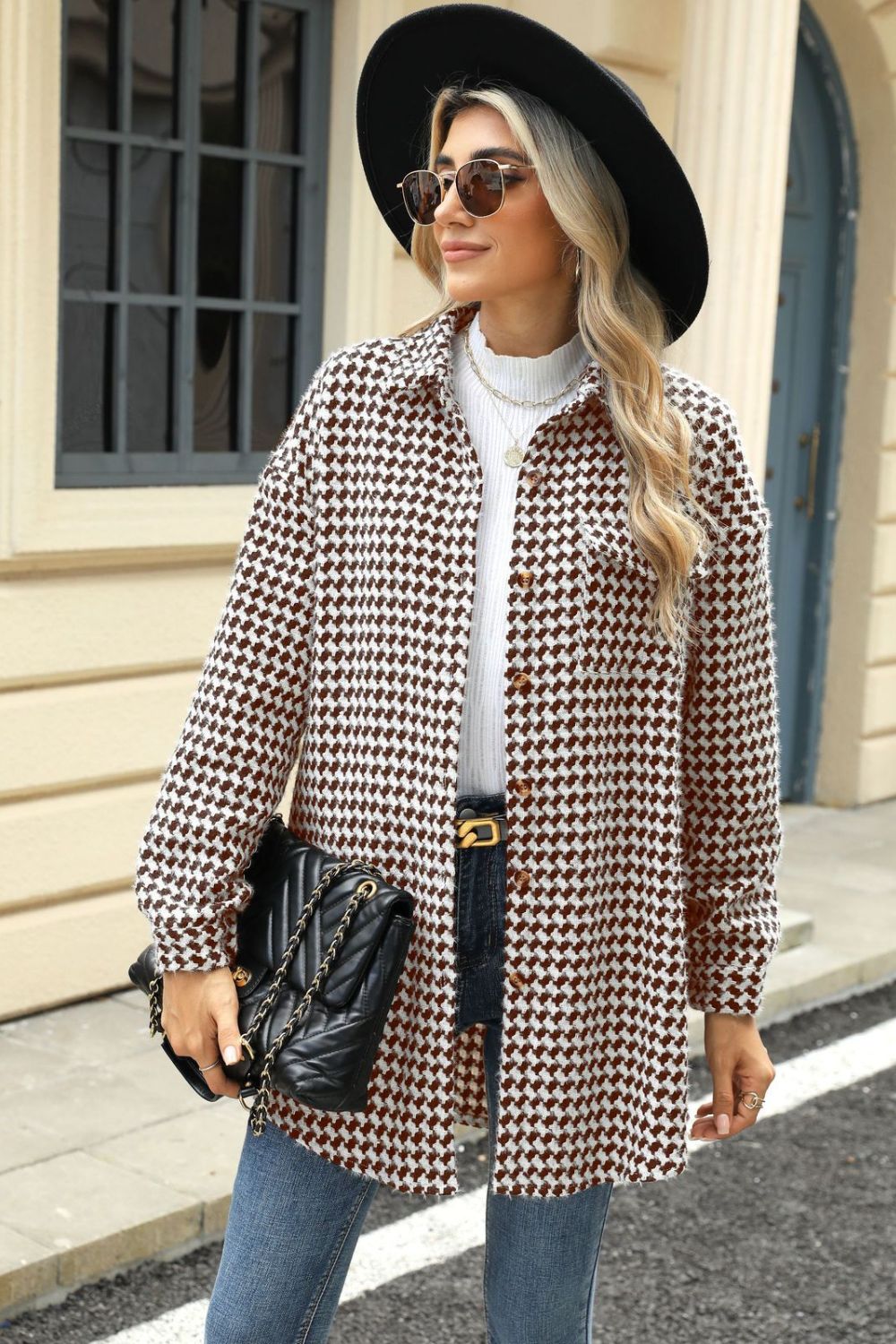 Anika® | Houndstooth coat with buttons and dropped shoulders