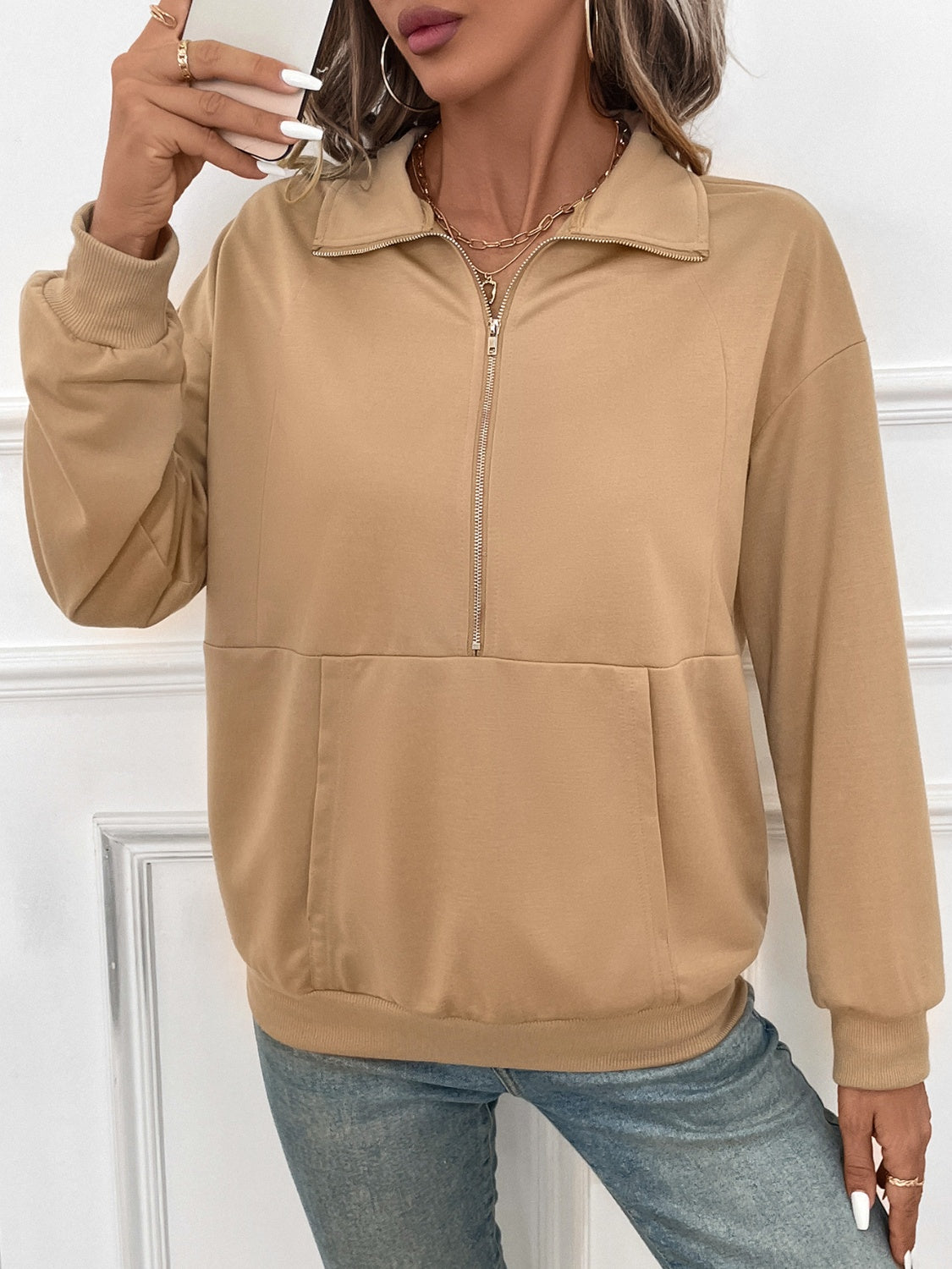 Carmen® | Long sleeve half zip sweatshirt with kangaroo pocket