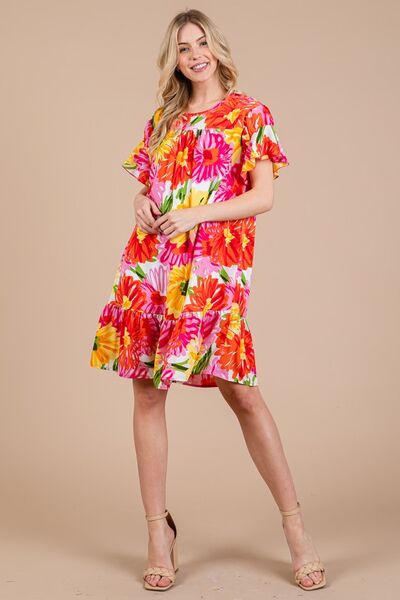 Cordelia® | Short sleeve dress with floral pattern and ruffles