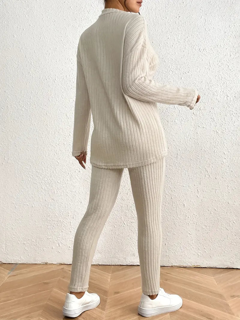 Catalina® | Ribbed trousers set with a stand-up collar and fitted trousers