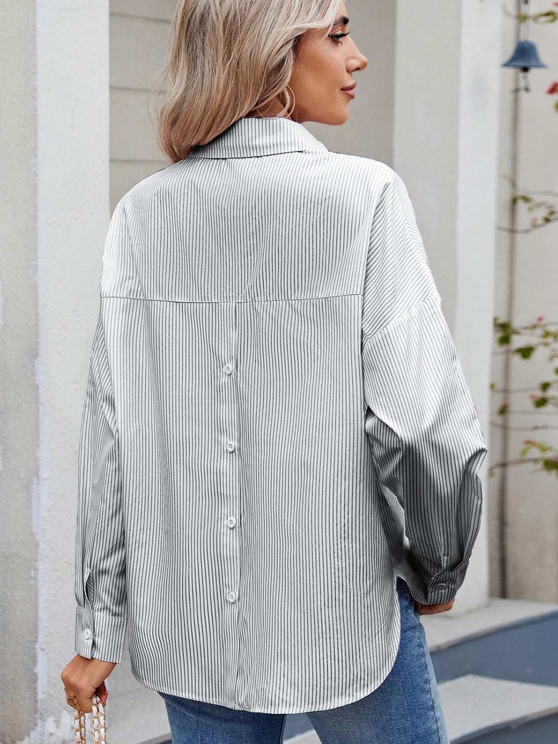 Delilah® | Striped collared long sleeve button down shirt