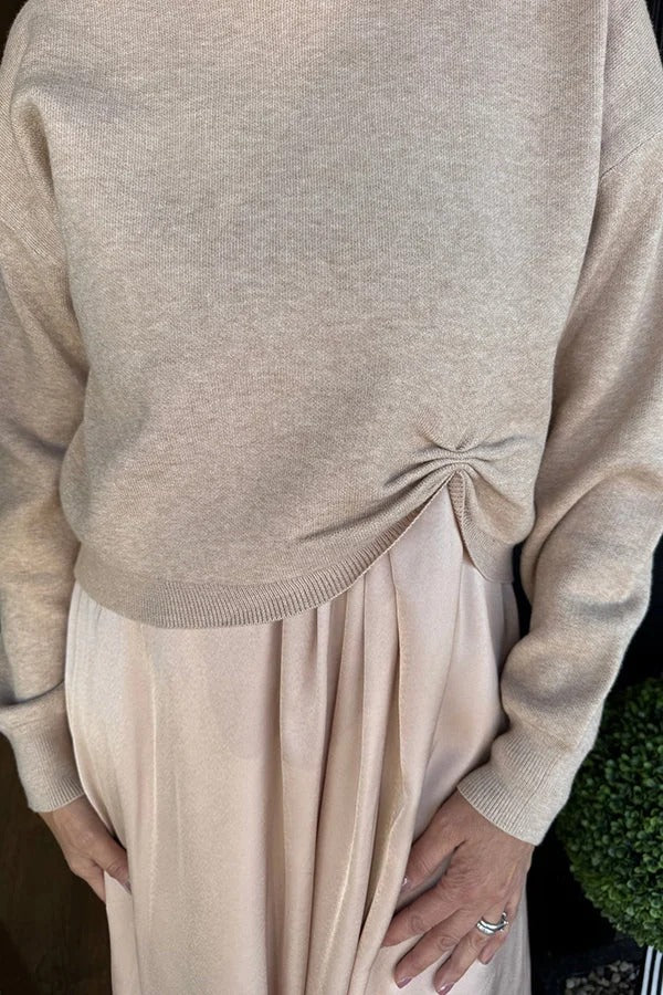 Alba® | Practical Fashion Knit Ruched Sweater and Satin Stretch Tank Midi Dress Two-piece Set