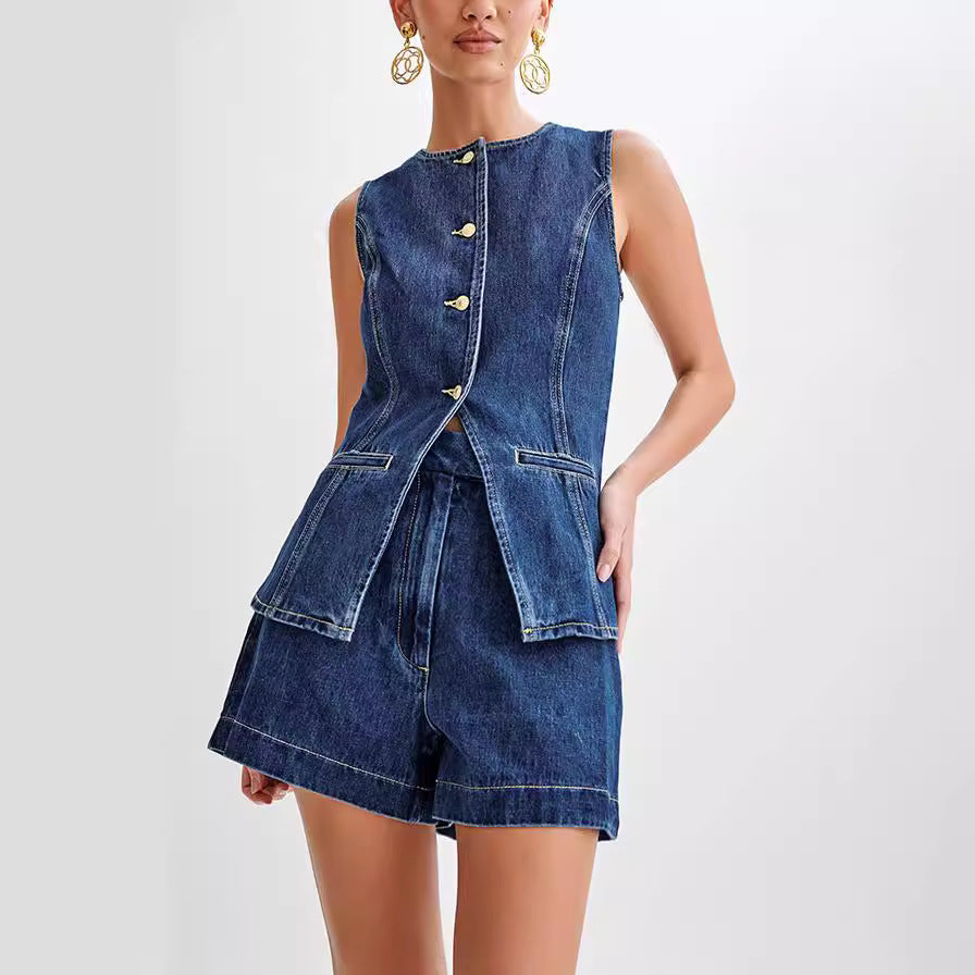Susan | Stylish Denim Vest and Loose Shorts Set for Summer