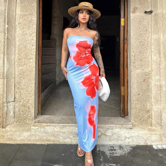 Delia® | Long dress with a slit in a contrasting color