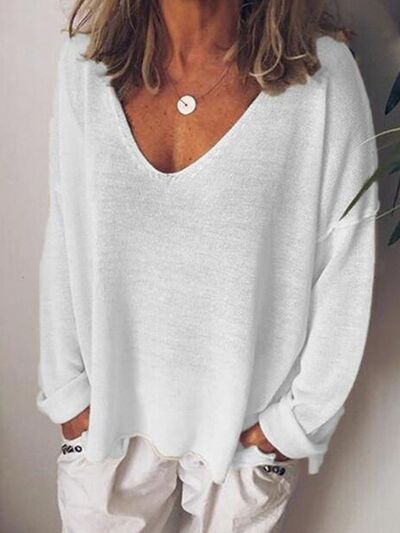 Blossom® | Full size long sleeve t-shirt with oversized V-neck and dropped shoulders