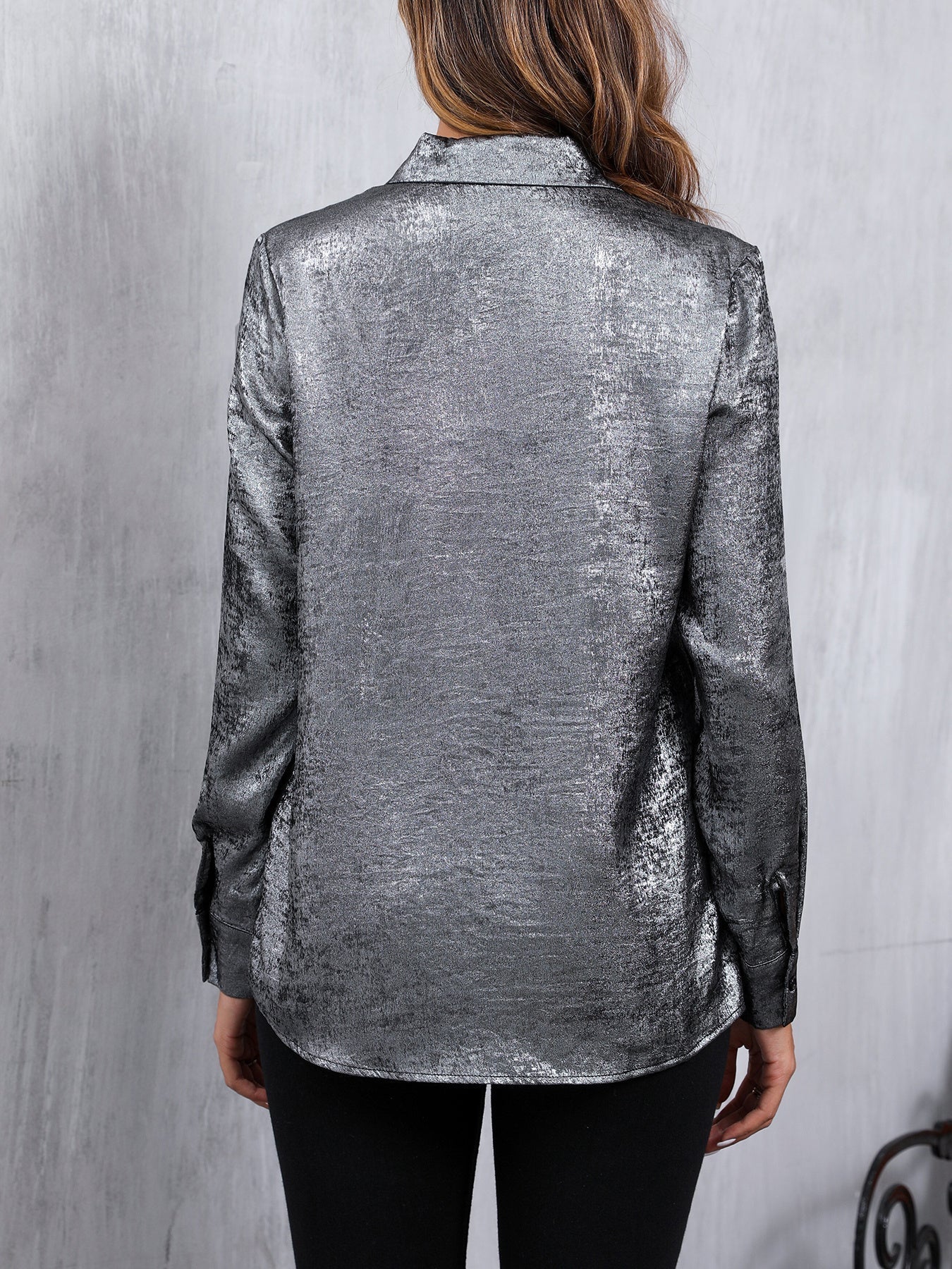 Brendie® | Casual Satin V-Neck Blouse With Long Sleeves And Button Details