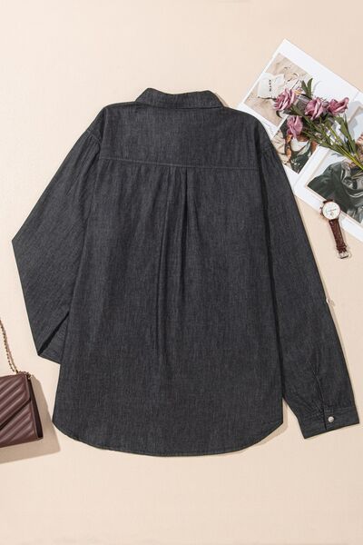 Carla® | Long sleeve denim top with pockets and collar