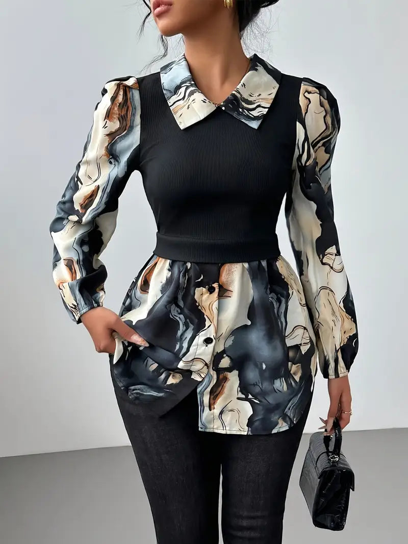 Aria® | Floral Print Satin Blouse