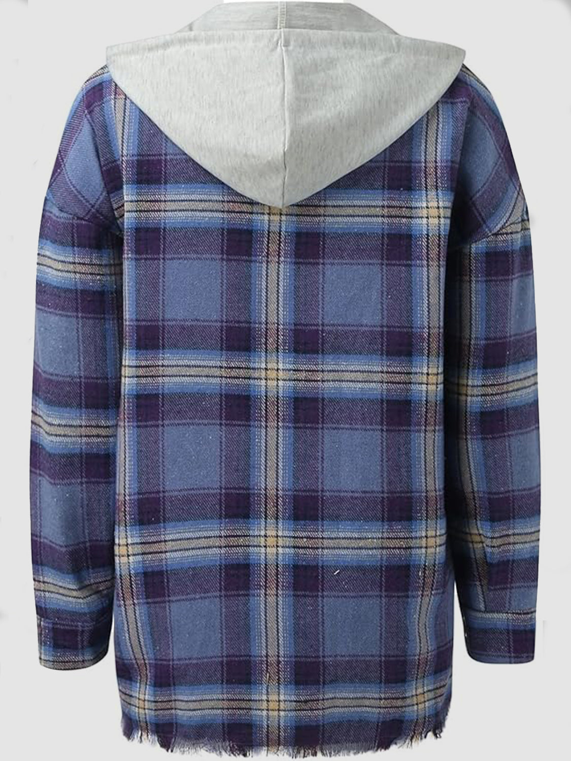 Carmen® | Checked long sleeve hooded jacket with raw hem