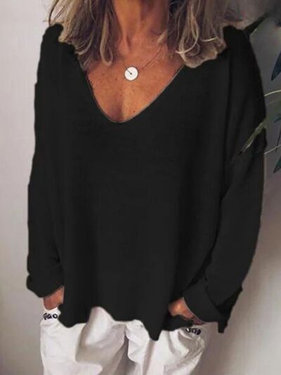 Blossom® | Full size long sleeve t-shirt with oversized V-neck and dropped shoulders