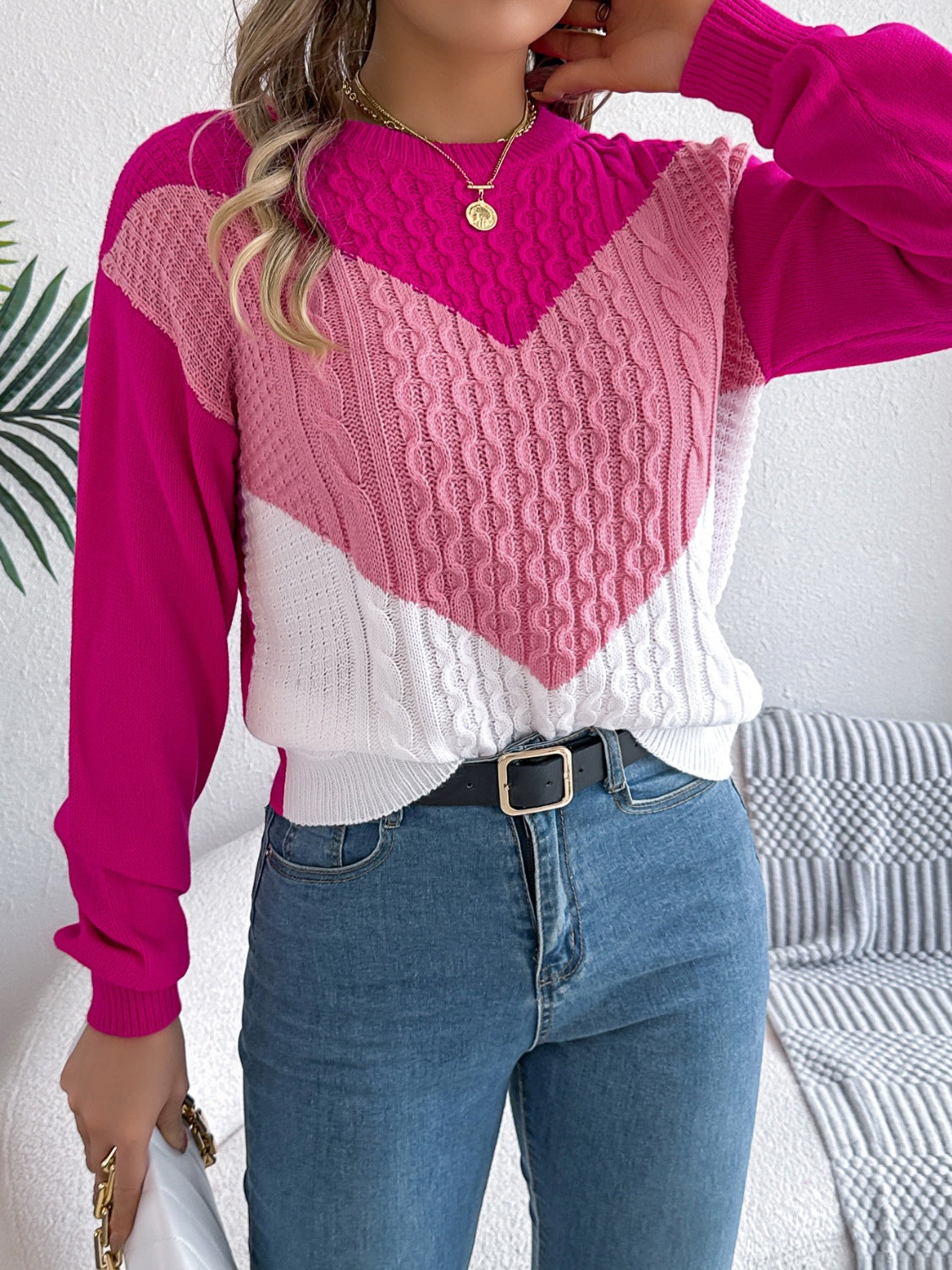 Dominique® | Contrasting long-sleeved sweater with a crew neck
