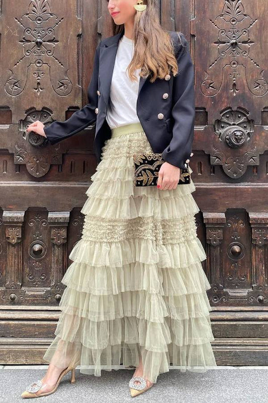 Aurora® | Tiered tulle maxi skirt with elastic waistband from City Empress