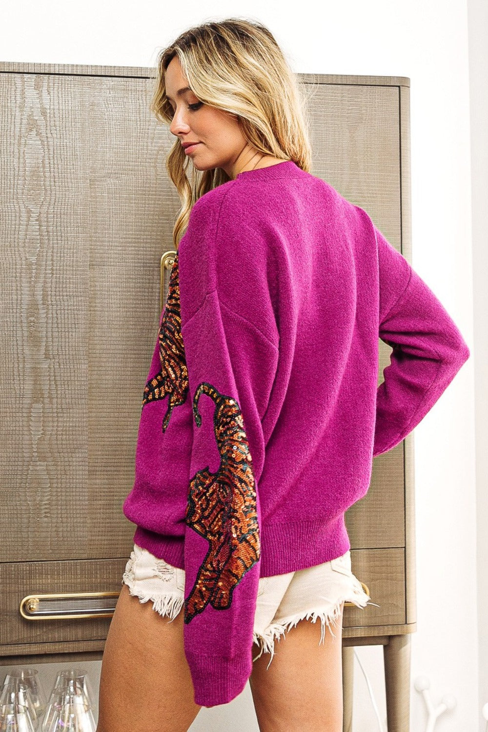 Claudine® | Jumper with sequin tiger embroidery