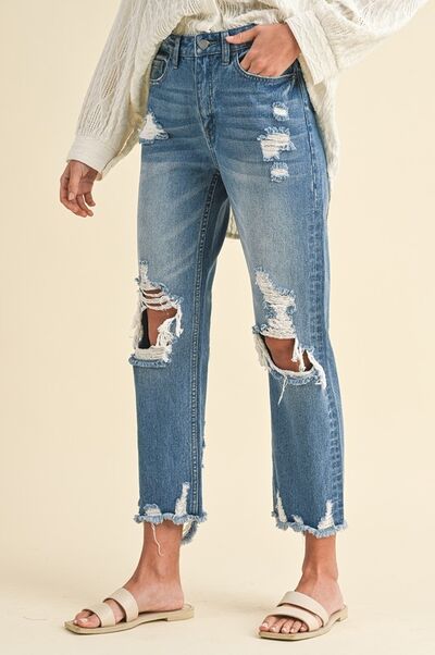 Anya® | Cropped jeans in a used look with a raw hem