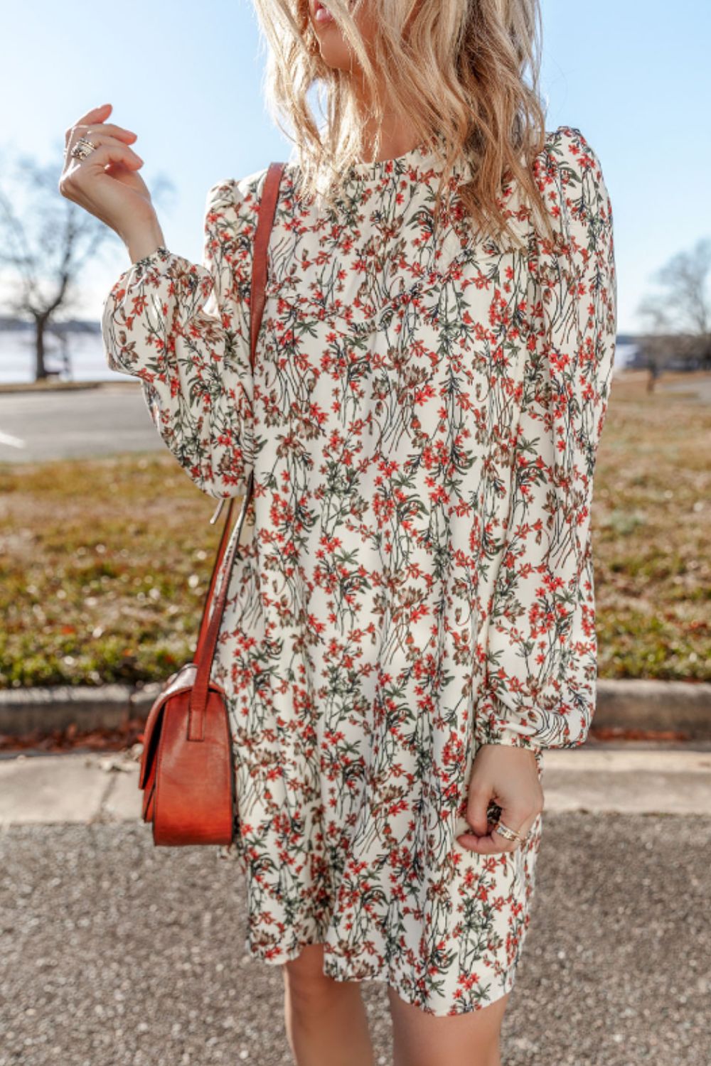 Alma® | Floral long sleeve dress with a crew neck