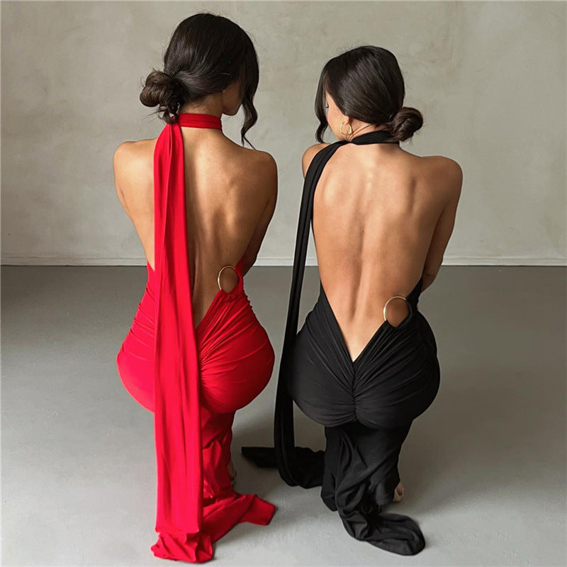 Aurora® | Elegant Long Open Back Slim Ruched Party Wedding Spring Summer 2024 Dress for Women