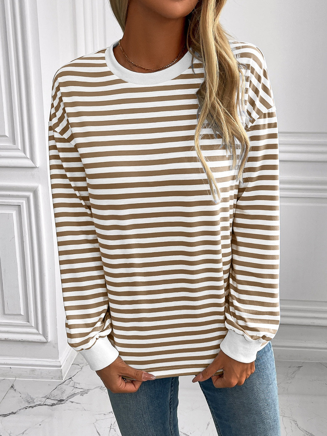 Constance® | Ivy Lane striped long sleeve crew neck sweatshirt