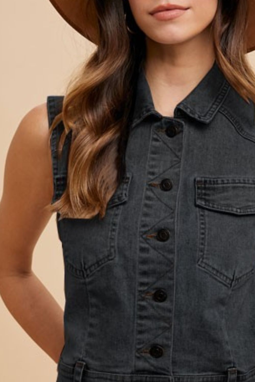 Eden® | Denim vest with collar and button placket