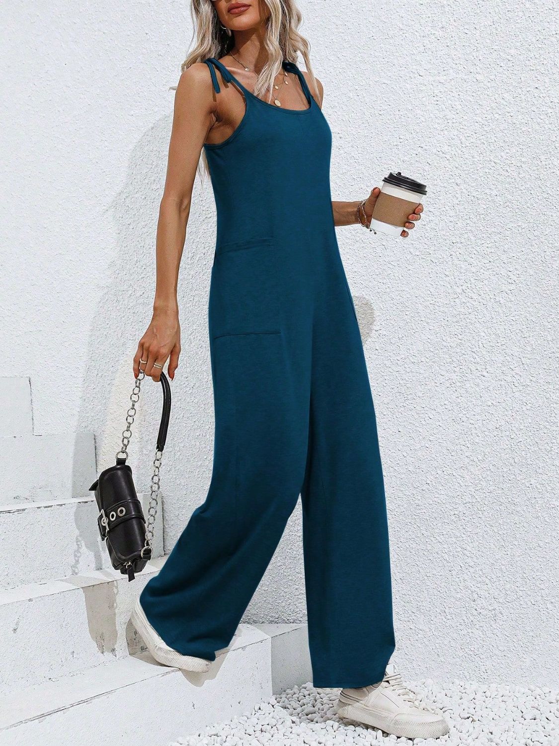 Cielo® | Jumpsuit with a scoop neckline and lace-up shoulders