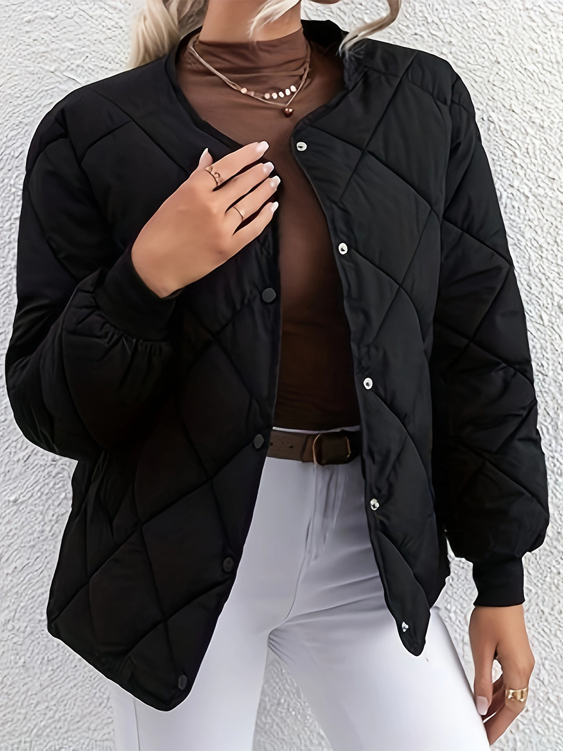 Antonella® | Long sleeve winter coat with bubble structure and snap buttons
