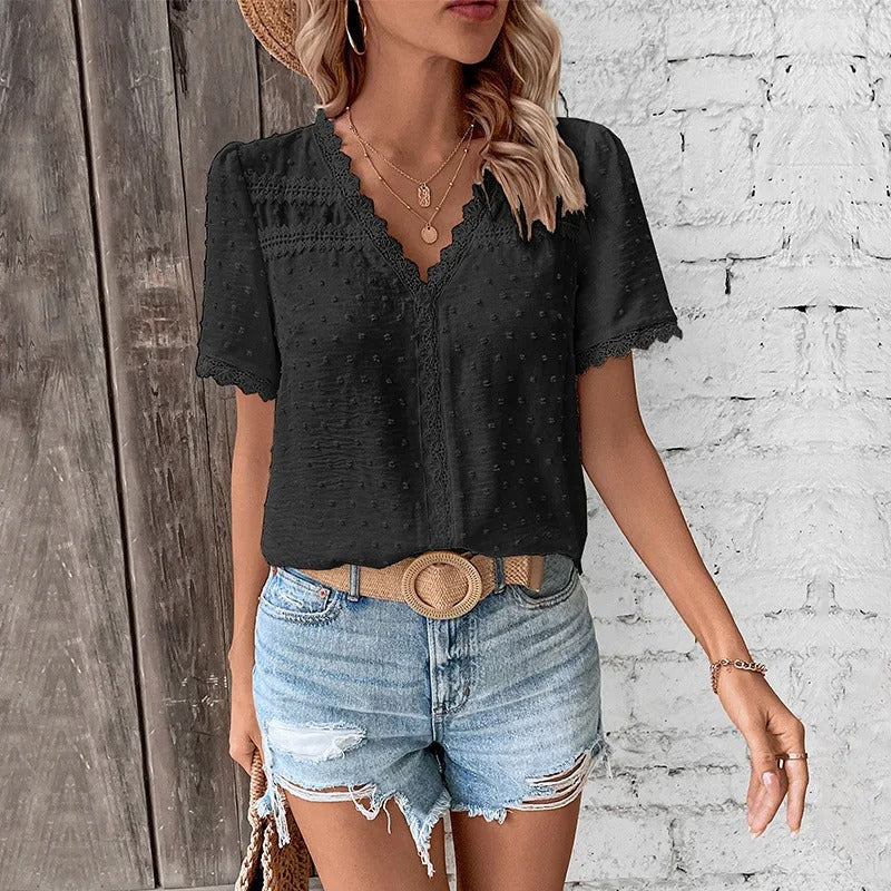 Dafne® | Elegant lace blouse with V-neck and puff sleeves