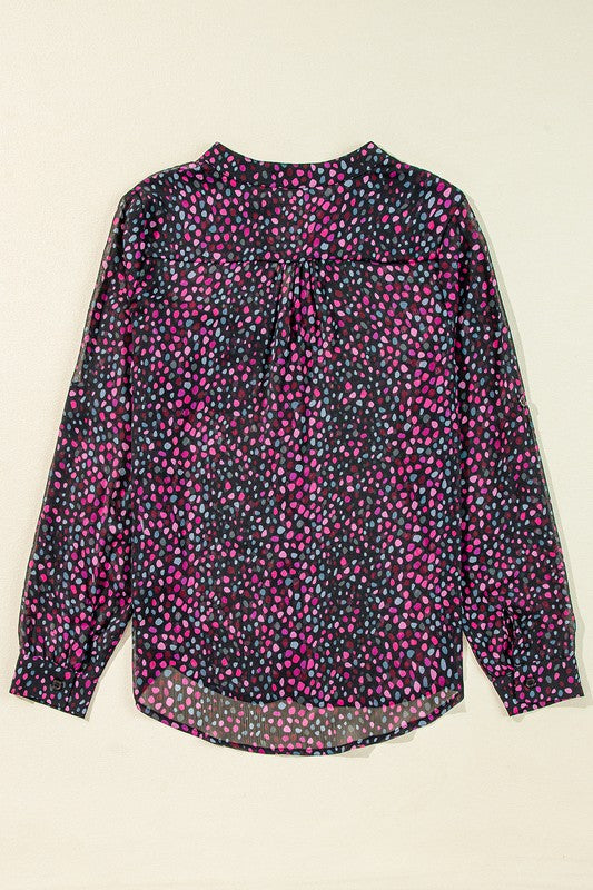 Celia® | Wine red buttoned casual shirt with polka dot print