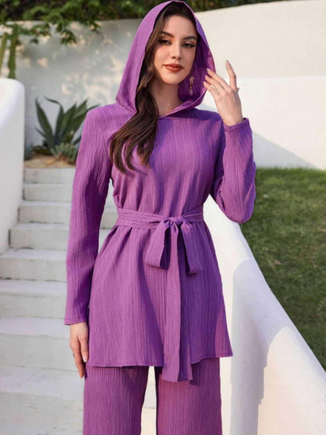 Annelie® | Set consisting of a long-sleeved hooded top and tie-dye trousers