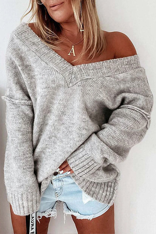 Alma® | Exposed Seam V Neck Slouchy Sweater