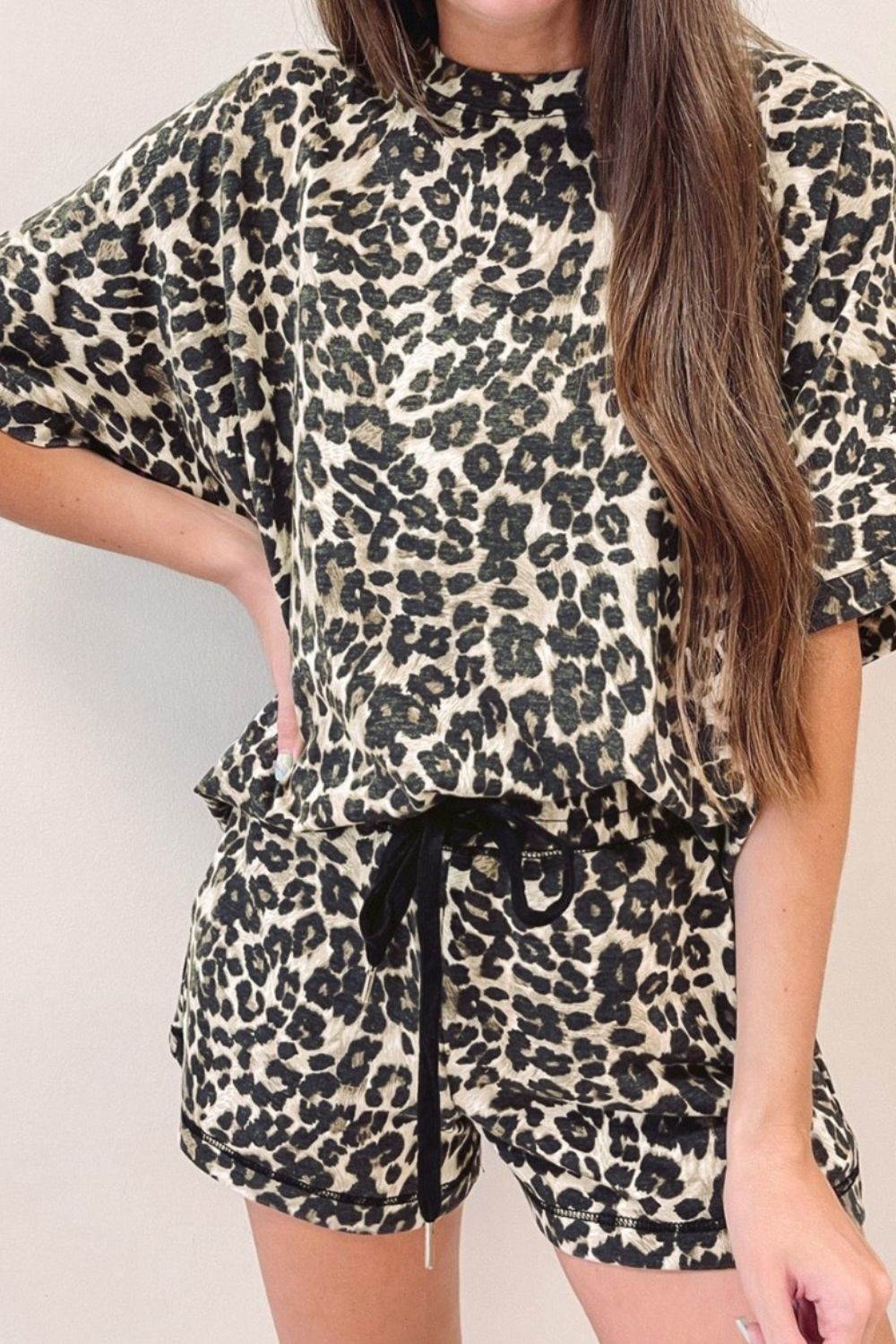 Dulce® | Leopard crew neck top and shorts set