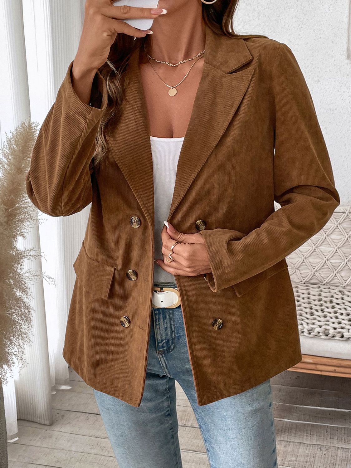 Daniela® | Perfee long-sleeved outerwear with decorative pocket flap and lapel collar