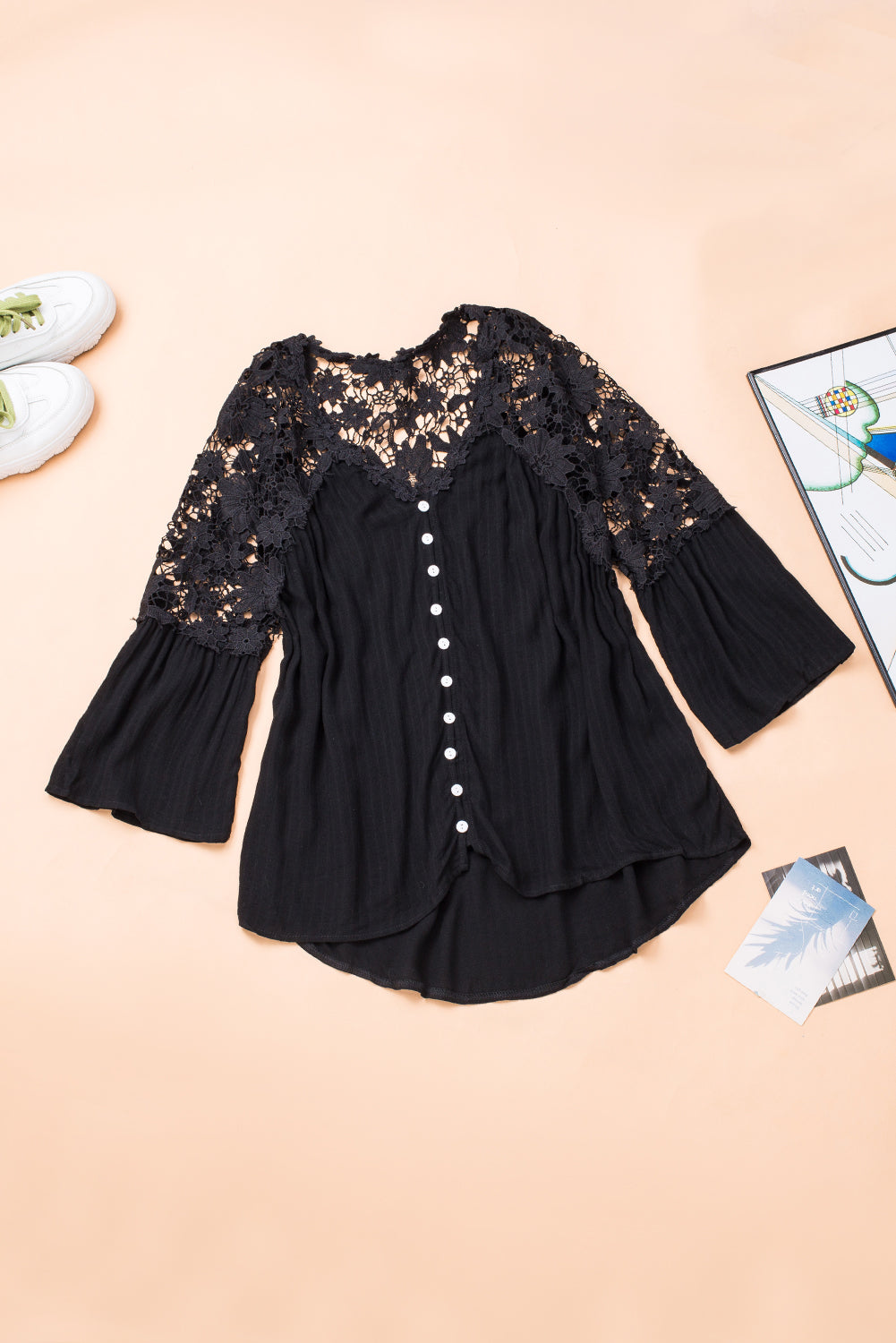 Celeste® | Top with neckline and V-neck and three-quarter sleeves