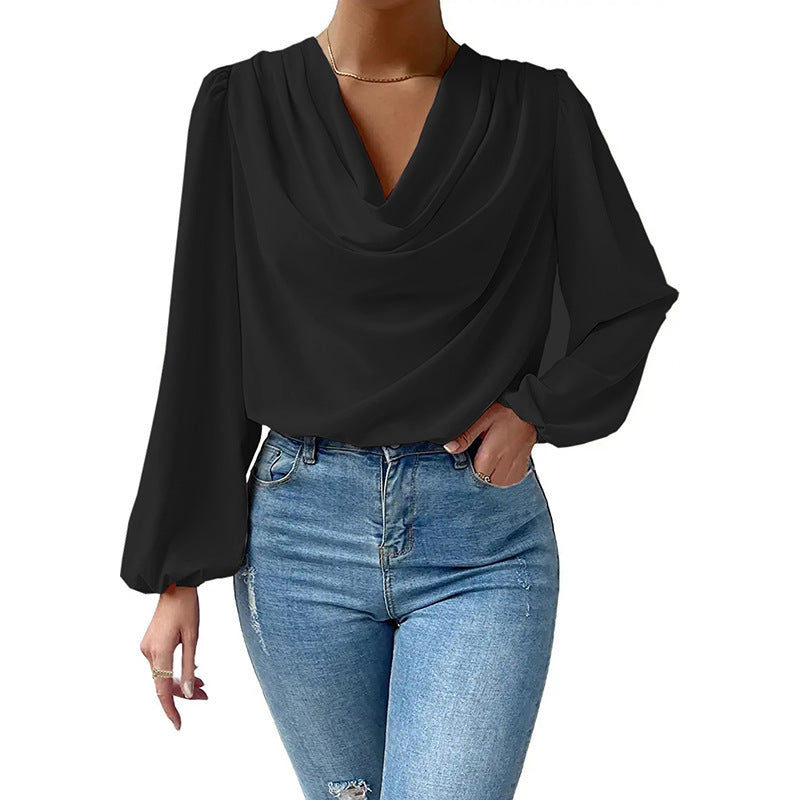 Briavoine® | Elegant Chiffon Blouse For Women With A Dove Ruffle And Long Sleeves