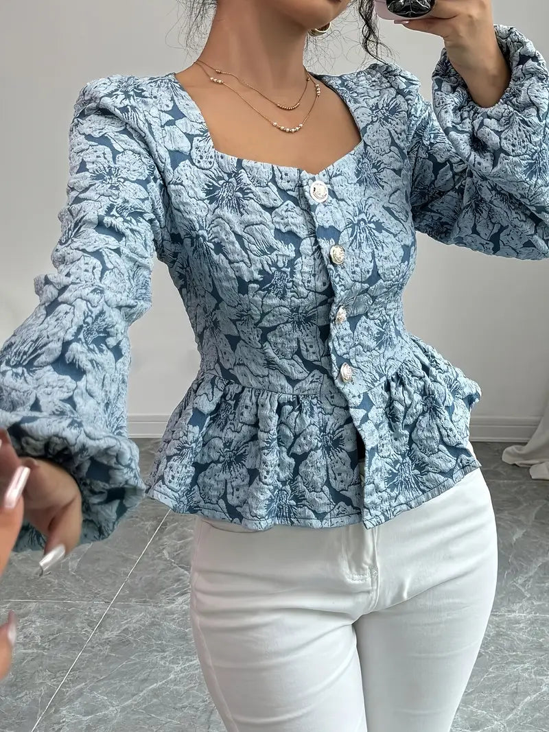 Bertila® | Elegant Blouse With A Floral Pattern And Puff Sleeves