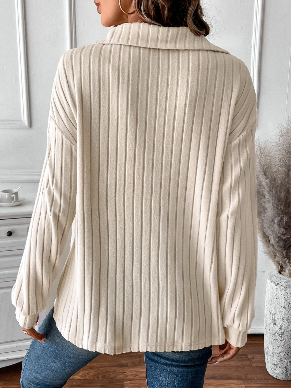 Charlotte® | Ribbed long sleeve t-shirt with Johnny collar